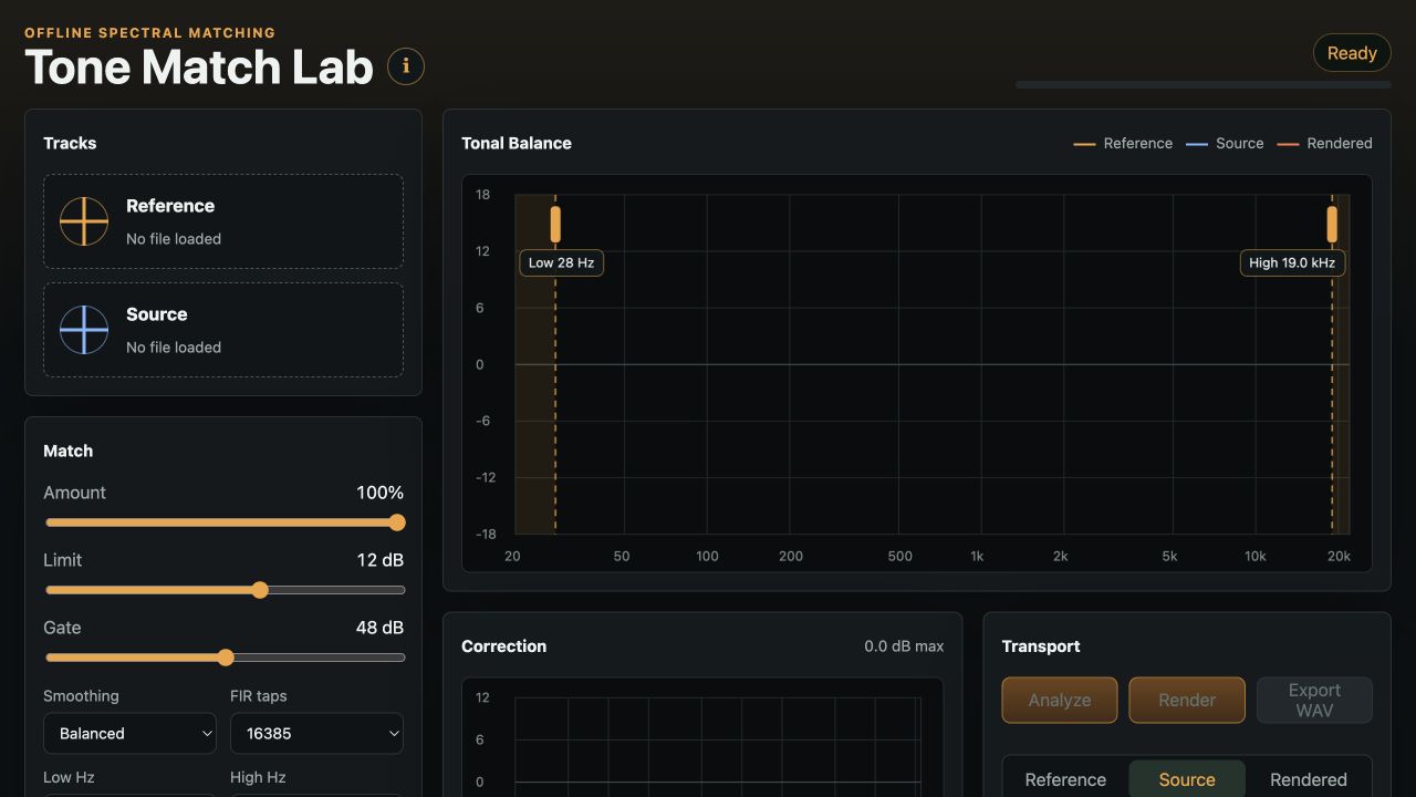 Tone Match Lab interface screenshot